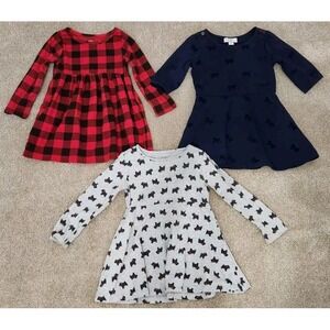 3 Christmas Holiday Dresses Sz 2T (Crown & Ivy / Wonderkids) Red, Navy Blue, Dog